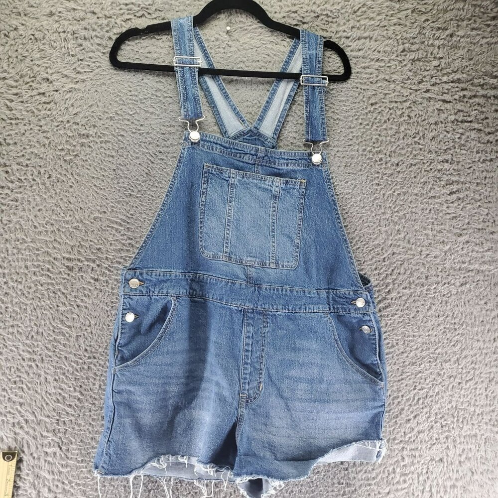 No Boundaries Overalls Womens XL Blue Frayed Hem Adjustable Straps Shortalls